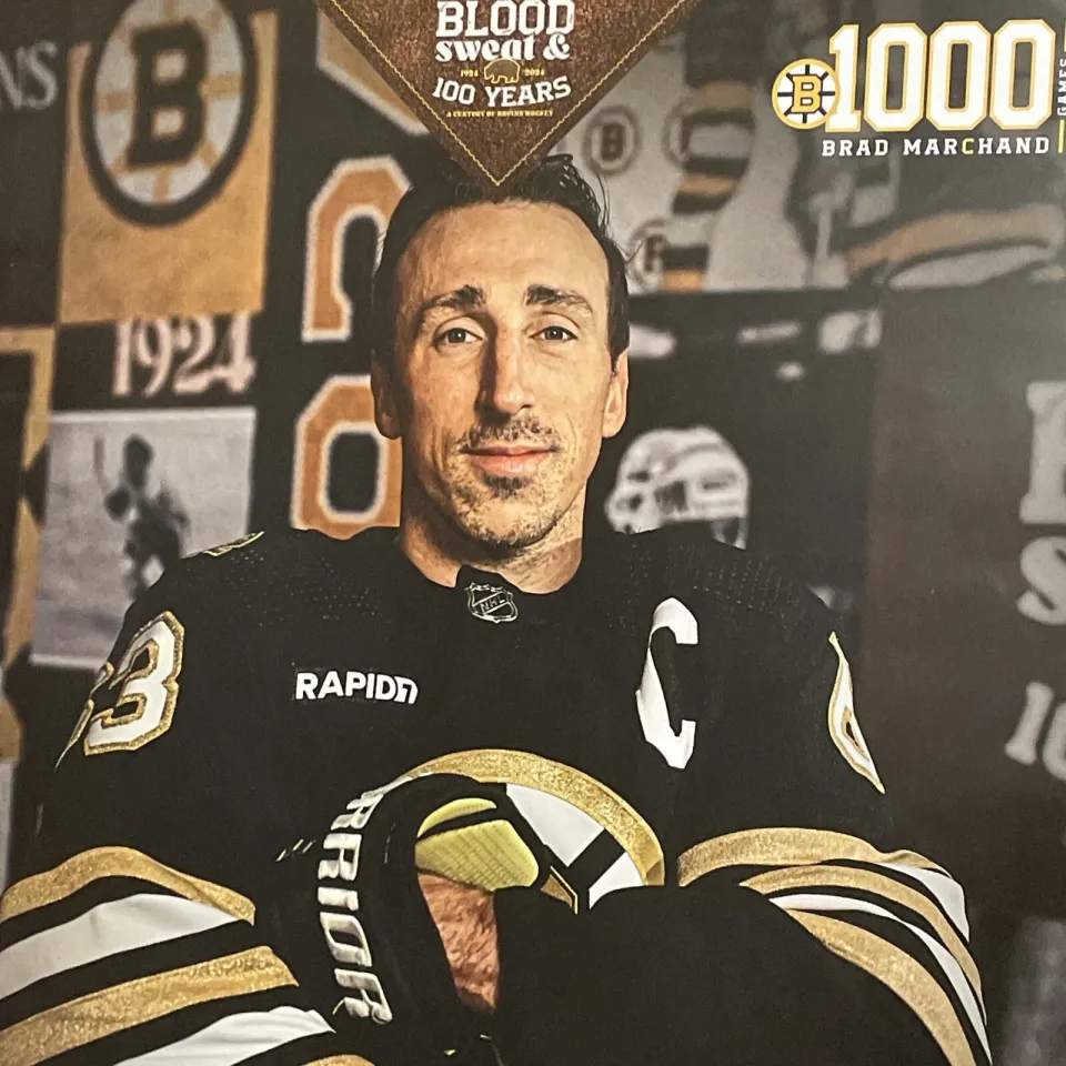 Boston Bruins Game Day Poster Brad Marchand 1000 Games 2-19-2024 vs Dallas Stars