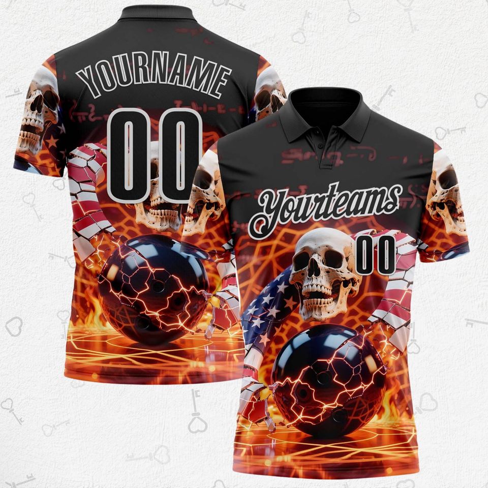 Custom Bowling Skull Polo Shirt, Sport Team Shirt, Gift For Him