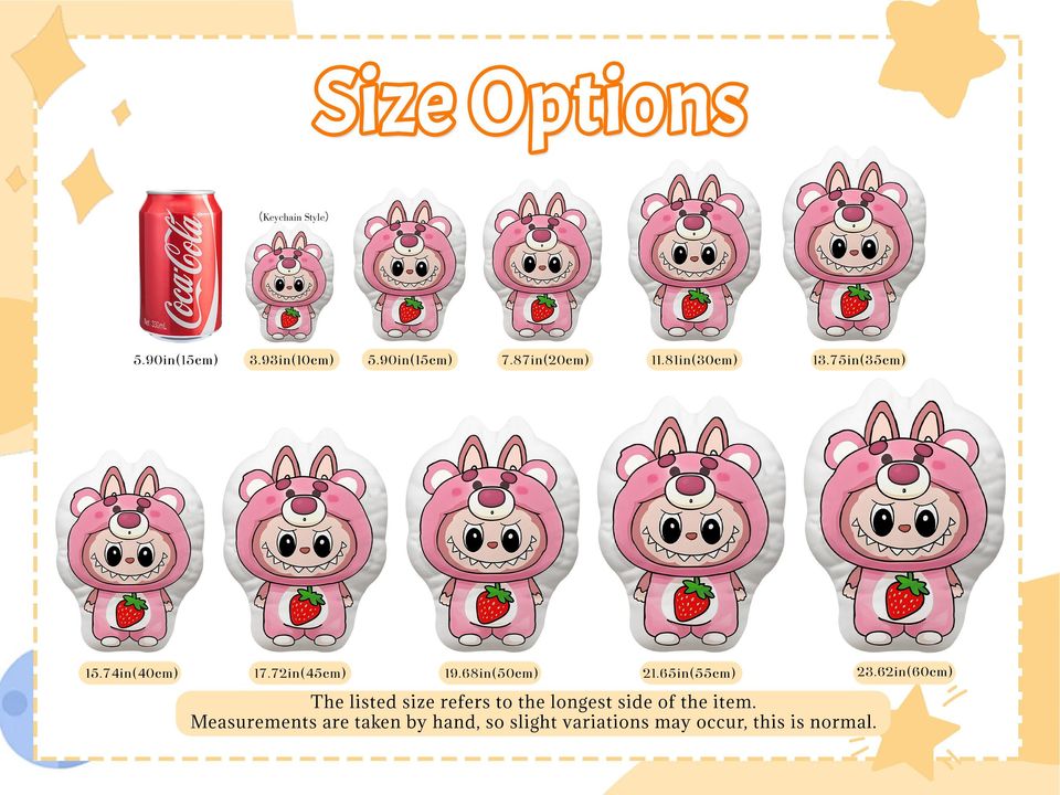 Cute Spiderman Kuromi Doraemon Labubu Plush Pillow, Double Sided Strawberry Bear Cushion, Cartoon Doll Toy, Gift for Kids & Friends