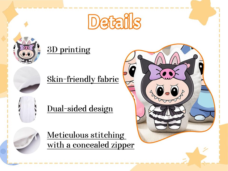 Cute Spiderman Kuromi Doraemon Labubu Plush Pillow, Double Sided Strawberry Bear Cushion, Cartoon Doll Toy, Gift for Kids & Friends