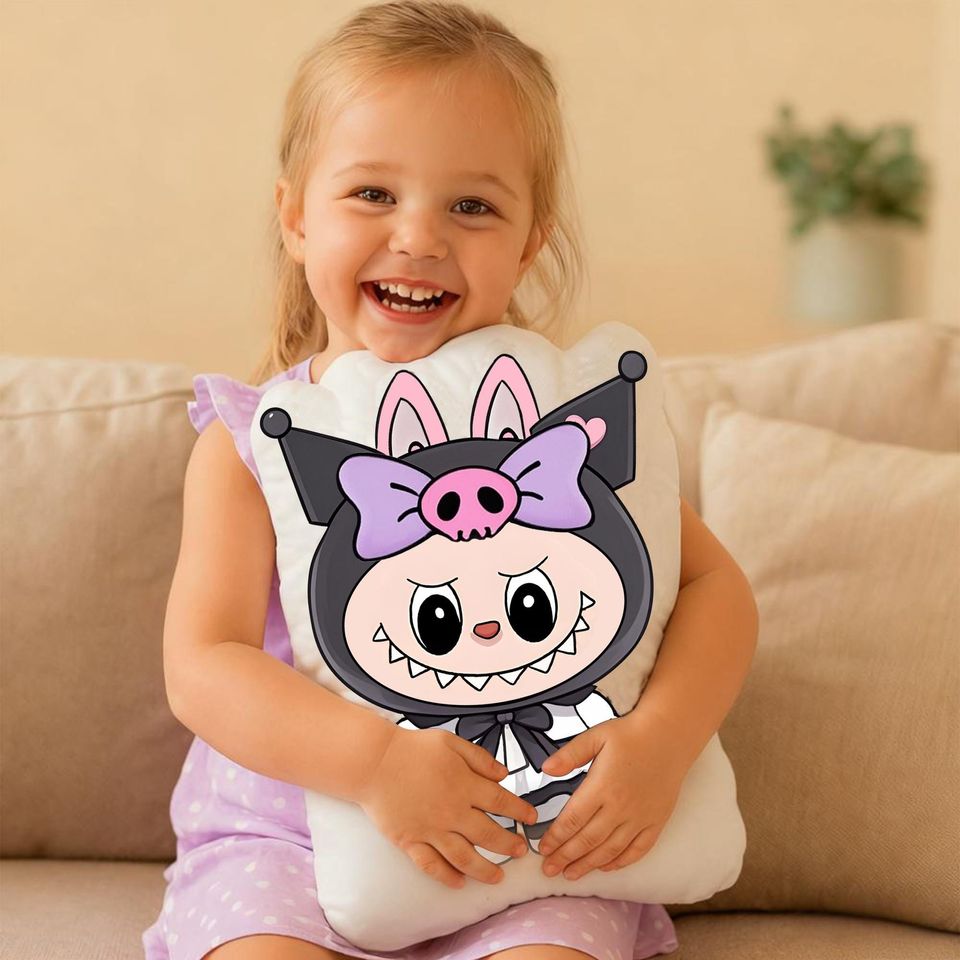 Cute Spiderman Kuromi Doraemon Labubu Plush Pillow, Double Sided Strawberry Bear Cushion, Cartoon Doll Toy, Gift for Kids & Friends