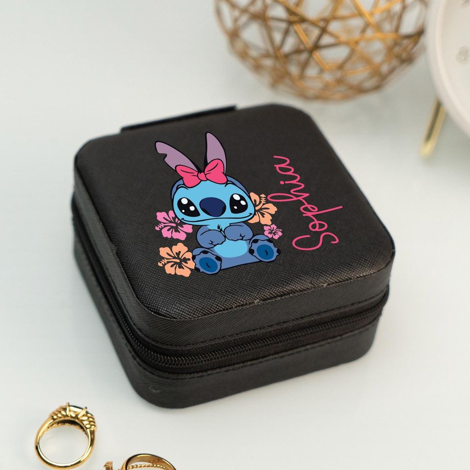 Cute Baby Stitch Jewelry Box for Kids, Blue Alien Travel Jewelry Case, Custom Jewelry Case with Blue Creature, Fun Cartoon Character Gift