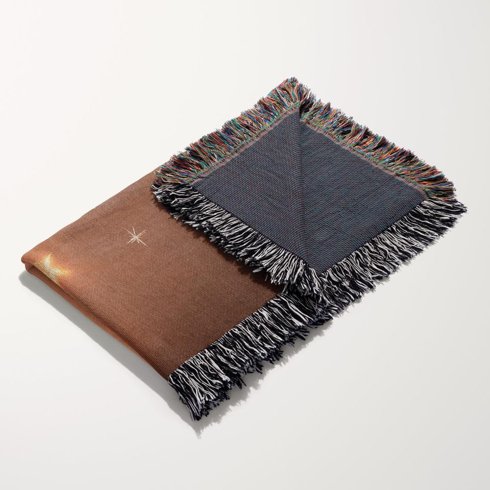 Celestial Ghost and Cat Woven Blanket: Starry Halloween Nursery Throw