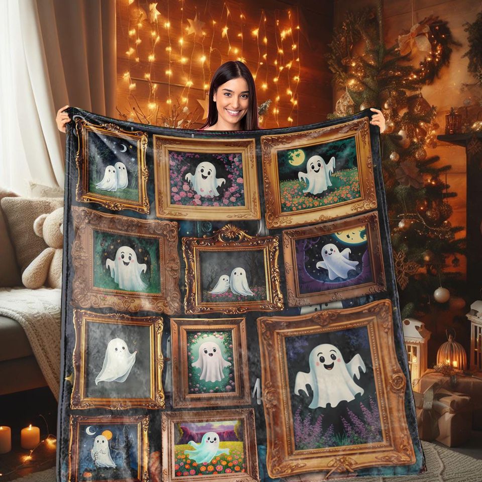 Retro Halloween Ghost Woven Throw Blanket: Spooky Gothic Home Decor
