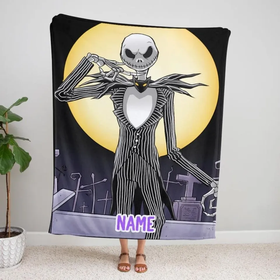 Personalized Jack Skellington Pumpkin King Horror Character Halloween Blanket