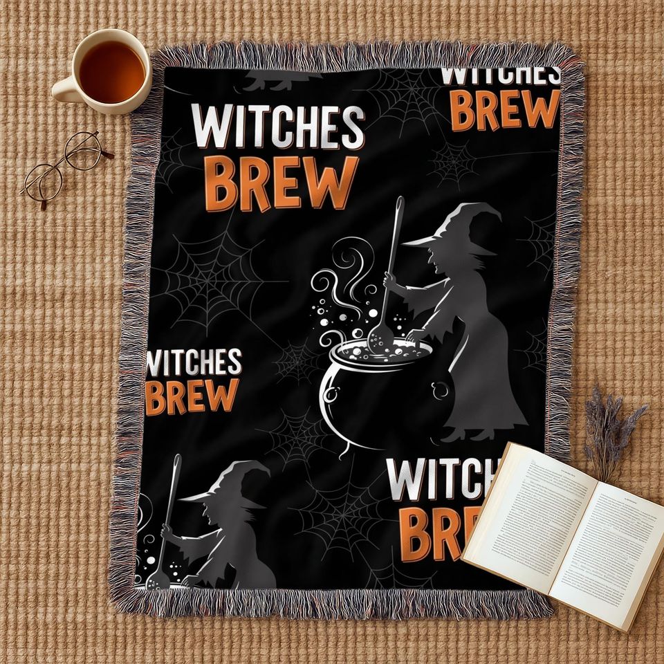 Witches Brew Woven Blanket: Halloween Witch Cauldron Spooky Throw