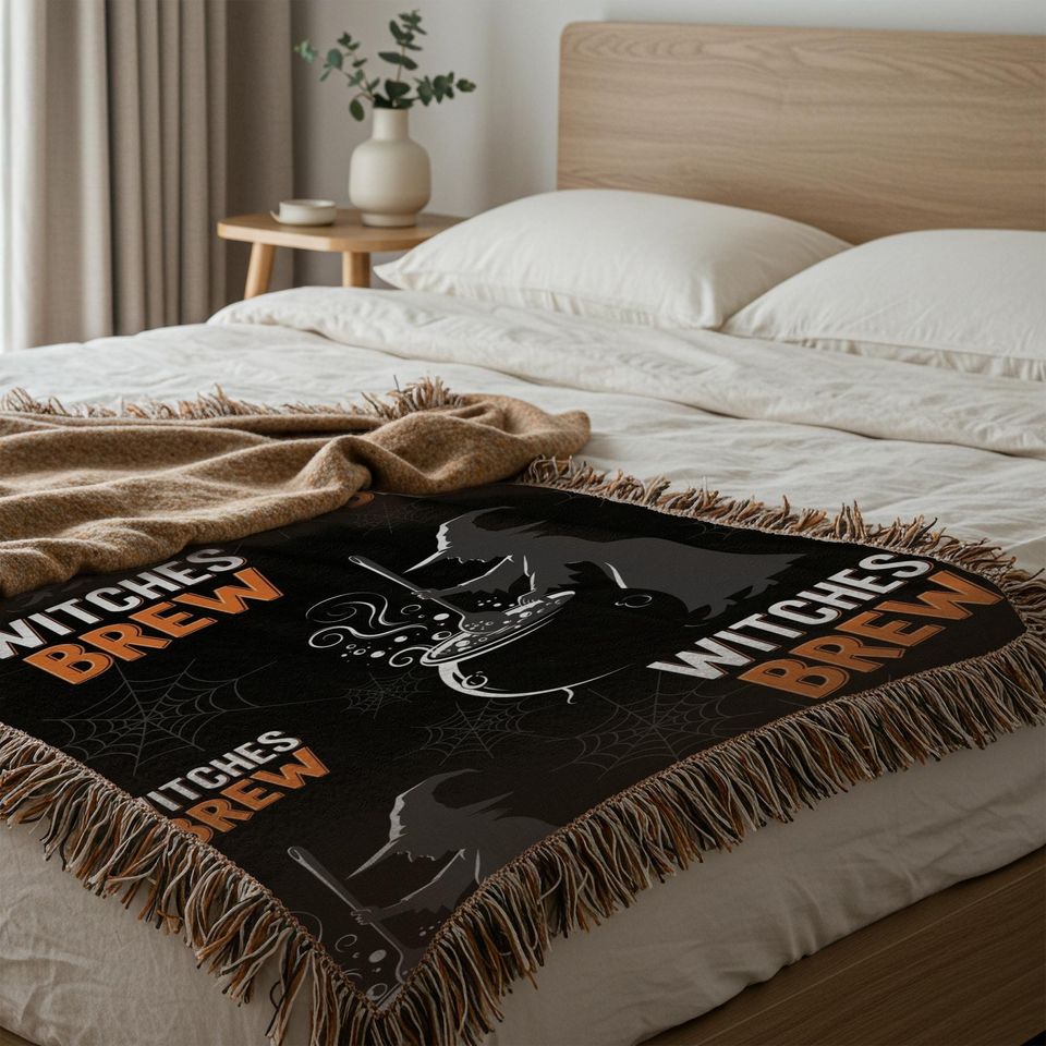 Witches Brew Woven Blanket: Halloween Witch Cauldron Spooky Throw