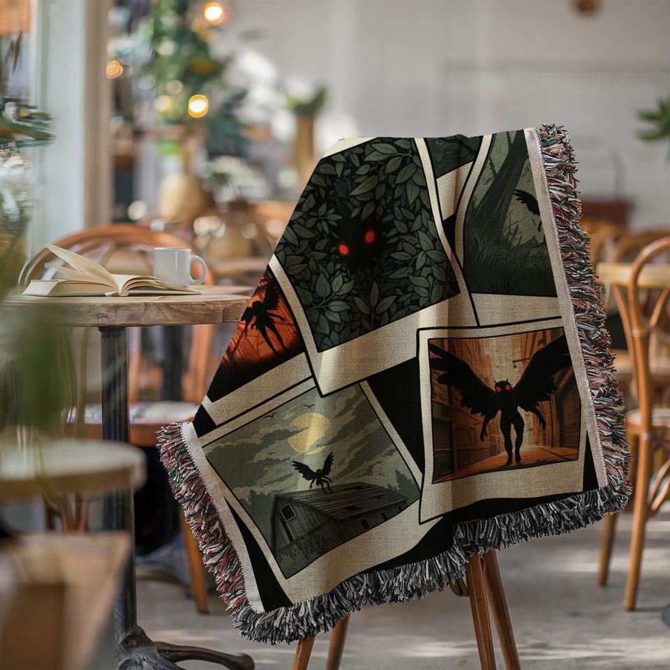 Mothman Woven Blanket: Cryptid Gothic Home Decor Tapestry