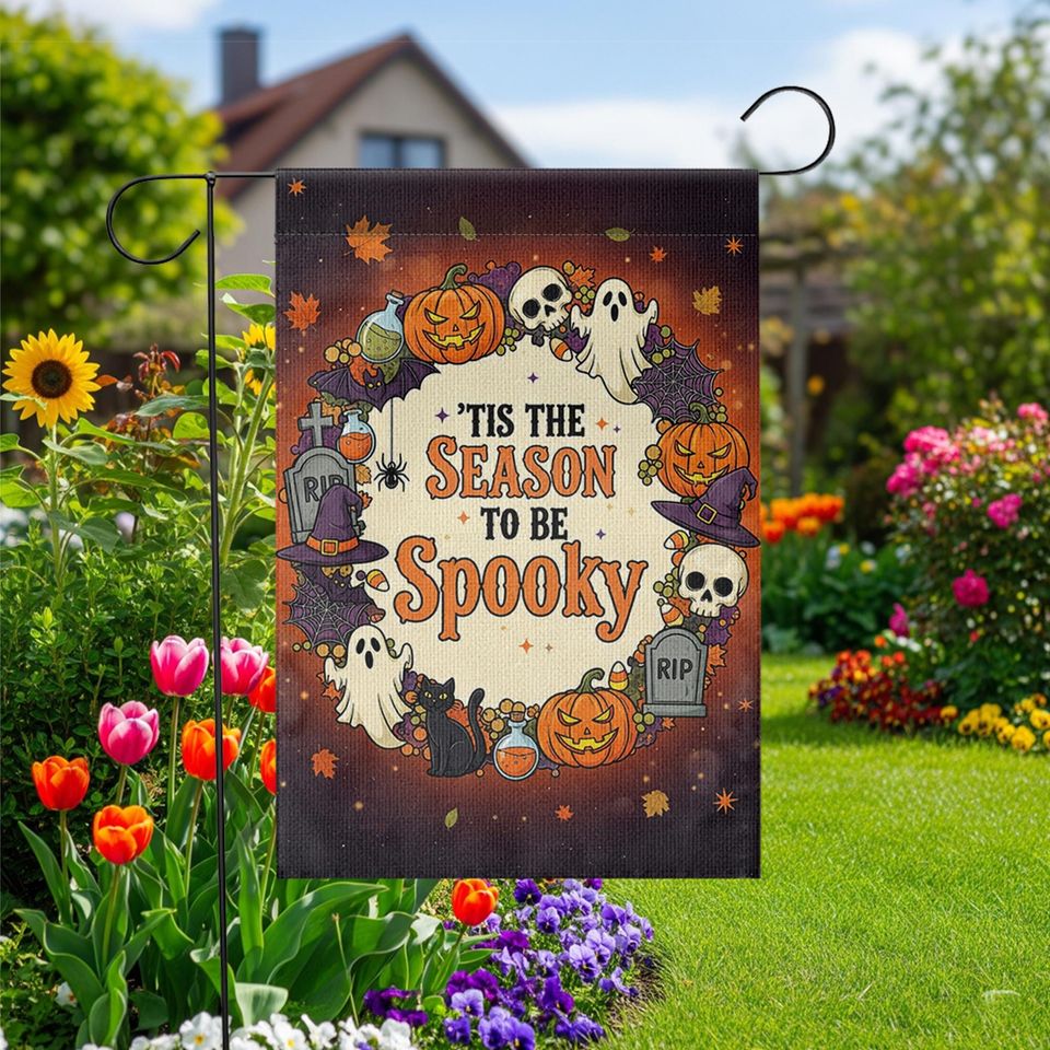 Halloween Garden Flag: Spooky Ghost, Pumpkin, Witch - Fall Yard Decor