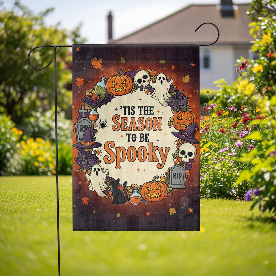 Halloween Garden Flag: Spooky Ghost, Pumpkin, Witch - Fall Yard Decor