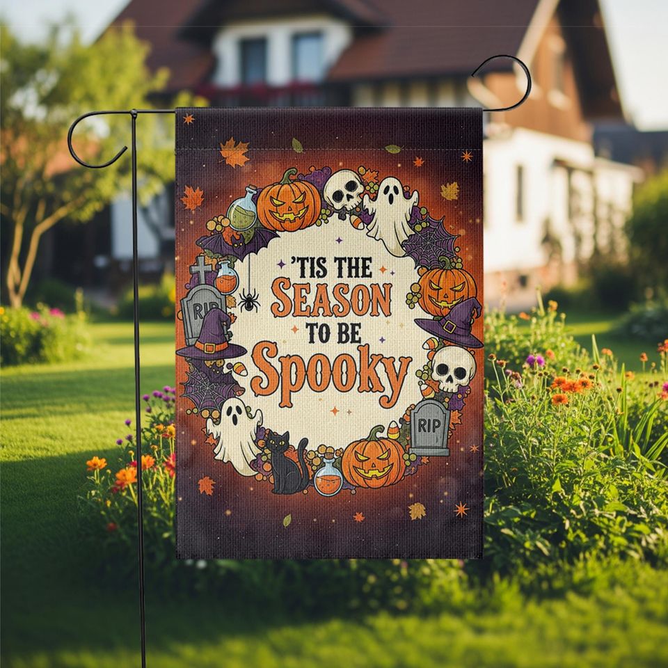 Halloween Garden Flag: Spooky Ghost, Pumpkin, Witch - Fall Yard Decor