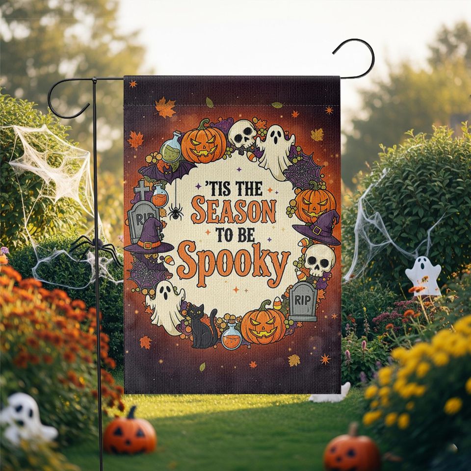 Halloween Garden Flag: Spooky Ghost, Pumpkin, Witch - Fall Yard Decor