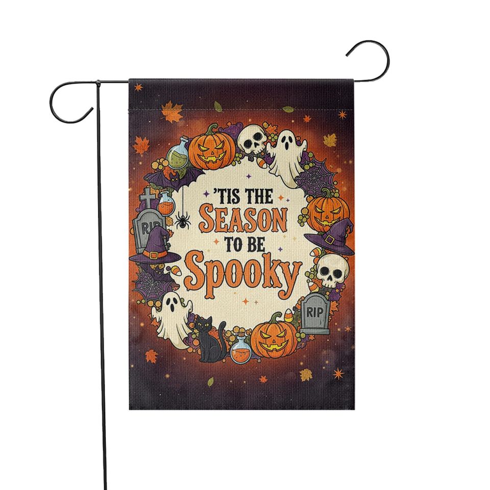 Halloween Garden Flag: Spooky Ghost, Pumpkin, Witch - Fall Yard Decor