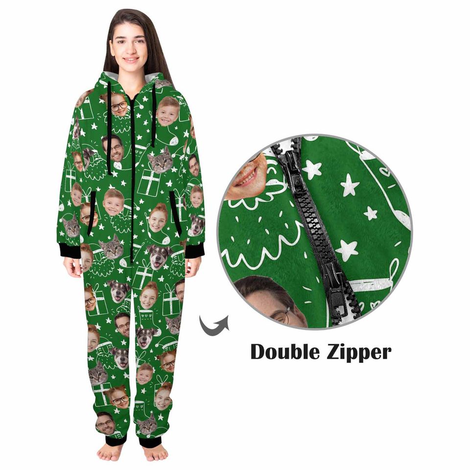 Custom Face One-Piece Pajamas: Personalized Flannel Zipper Pajamas