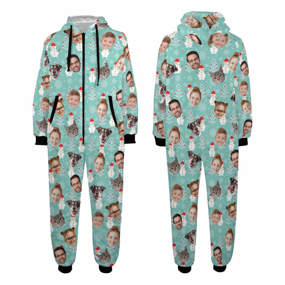Custom Face One-Piece Pajamas: Personalized Flannel Zipper Pajamas