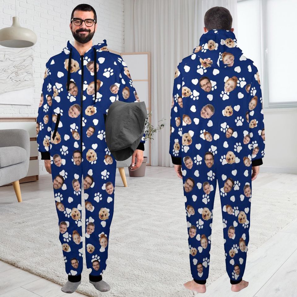 Custom Face One-Piece Pajamas: Personalized Flannel Zipper PJs