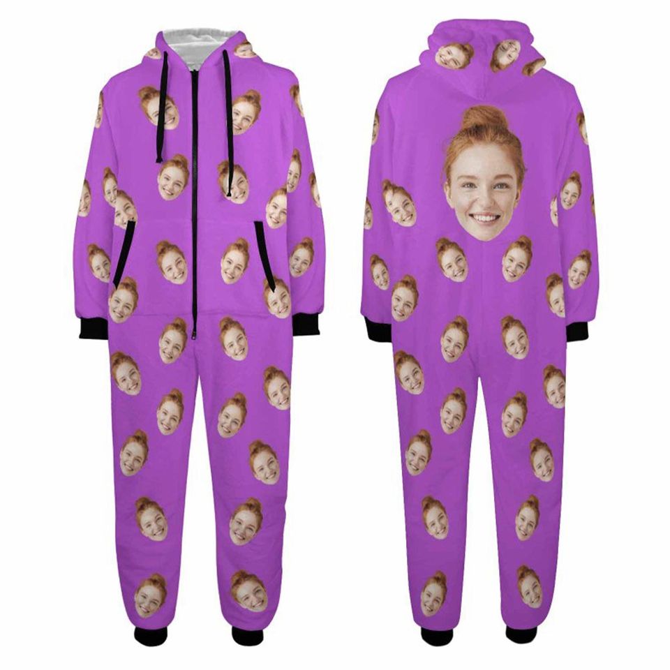 Personalized Face Christmas Pajamas: Custom Flannel One-Piece Pajamas