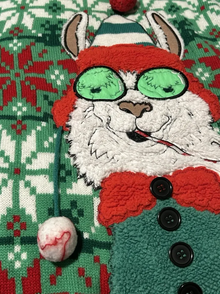 Ugly Christmas Sweater Llama Pipe 3D Pom Pom Lights Medium Celebrate Together