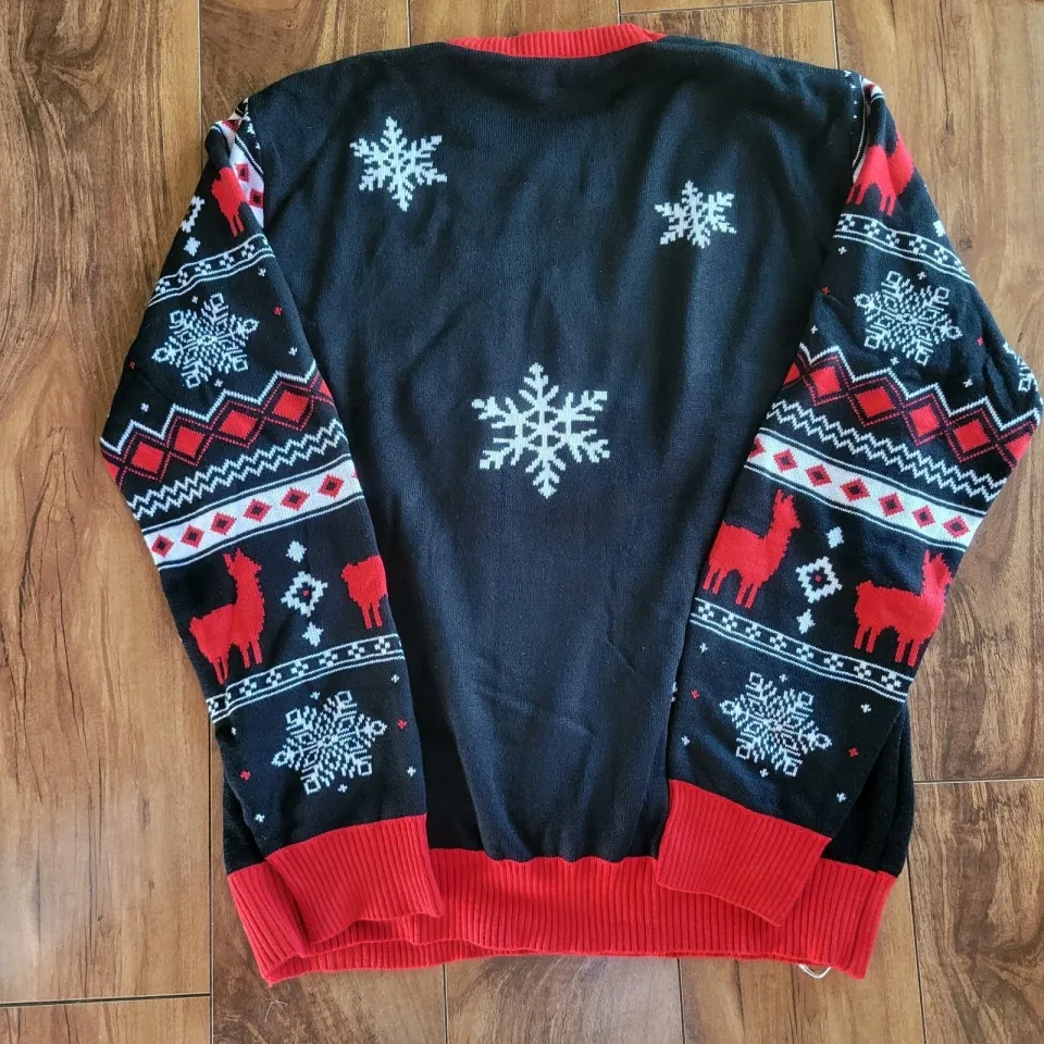 Womens Knit Ugly Christmas Sweater Size XL  Llama Alpaca Lights Festive Unisex