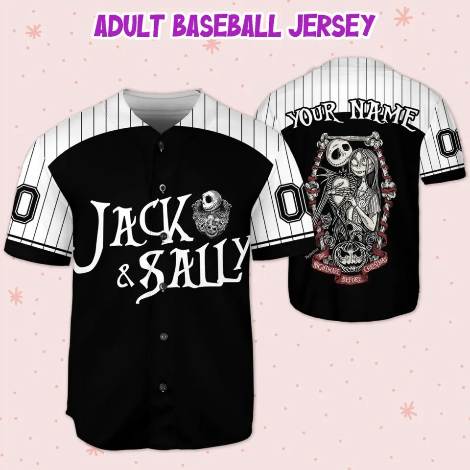 Custom Nightmare Before Christmas Jack and Sally Baseball Jersey Matching Outfit