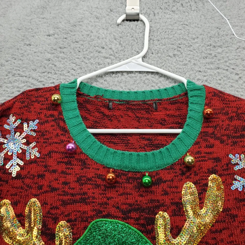 Ugly Christmas Sweater Womens Small Multicolor Rudolph Reindeer Snowflake Sequin