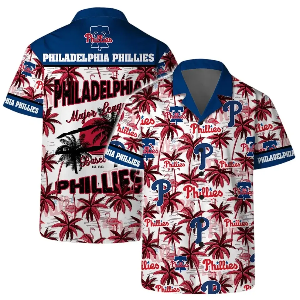 Philadelphia Baseball Coconut Tree Pattern Summer Aloha Unisex Hawaiian Shirt