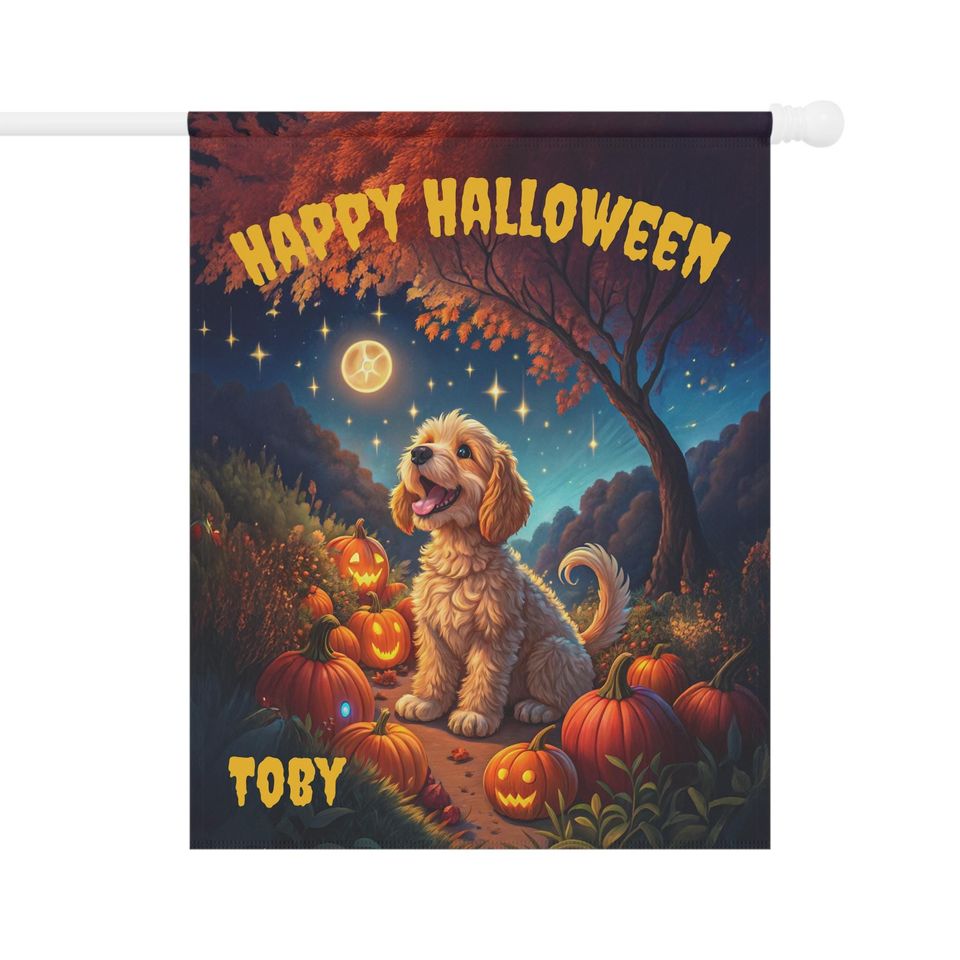 PERSONALIZED Cockapoo Halloween Garden Flag, Pet Halloween Flag, Cockapoo Yard Decor, Cockapoo Lawn Flag, Halloween Lawn Flag, Fall Flag