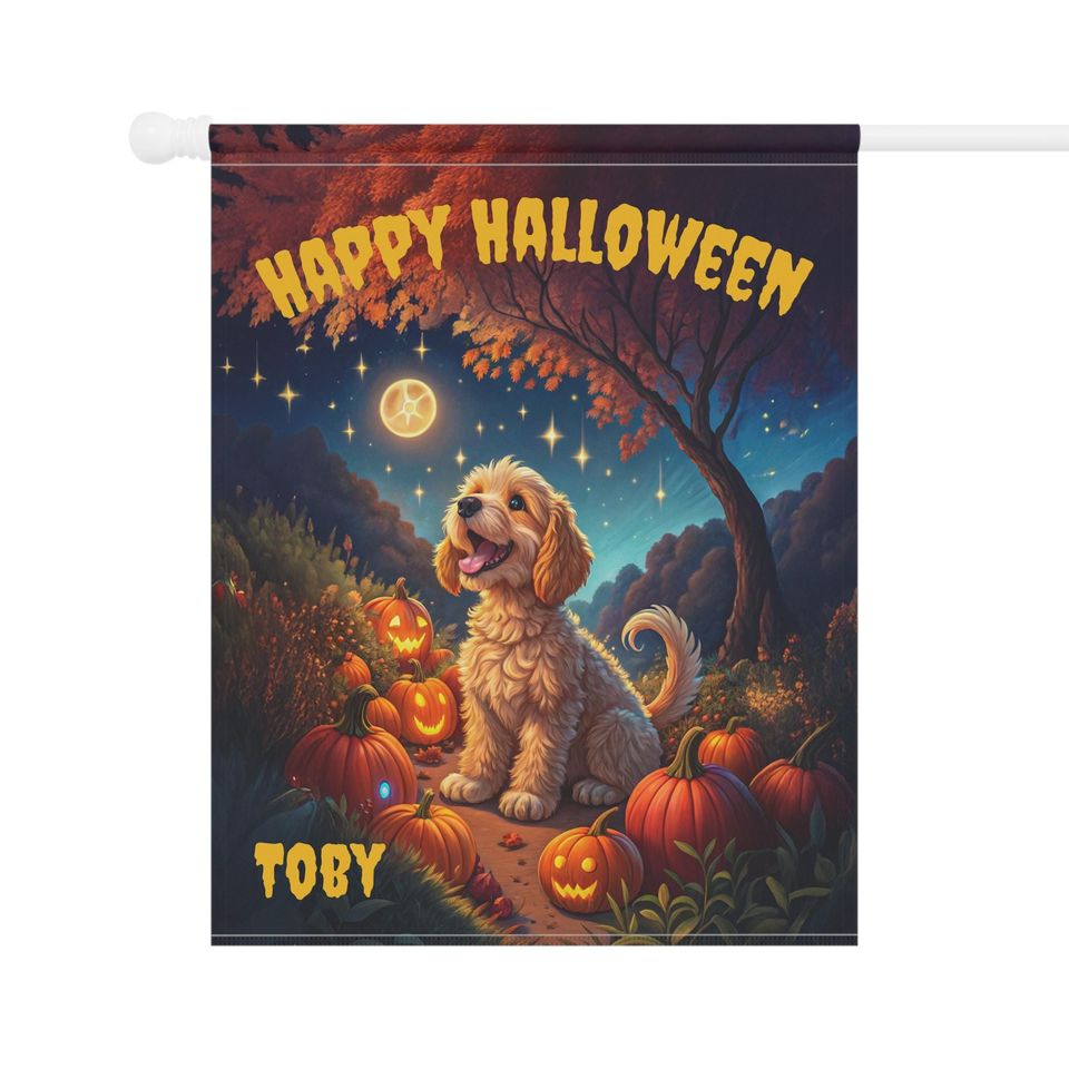 PERSONALIZED Cockapoo Halloween Garden Flag, Pet Halloween Flag, Cockapoo Yard Decor, Cockapoo Lawn Flag, Halloween Lawn Flag, Fall Flag