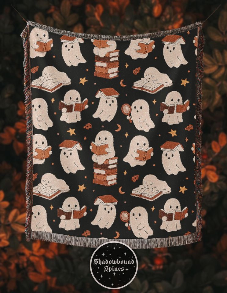 Ghostie Readers Woven  Blanket: Book Lover Throw