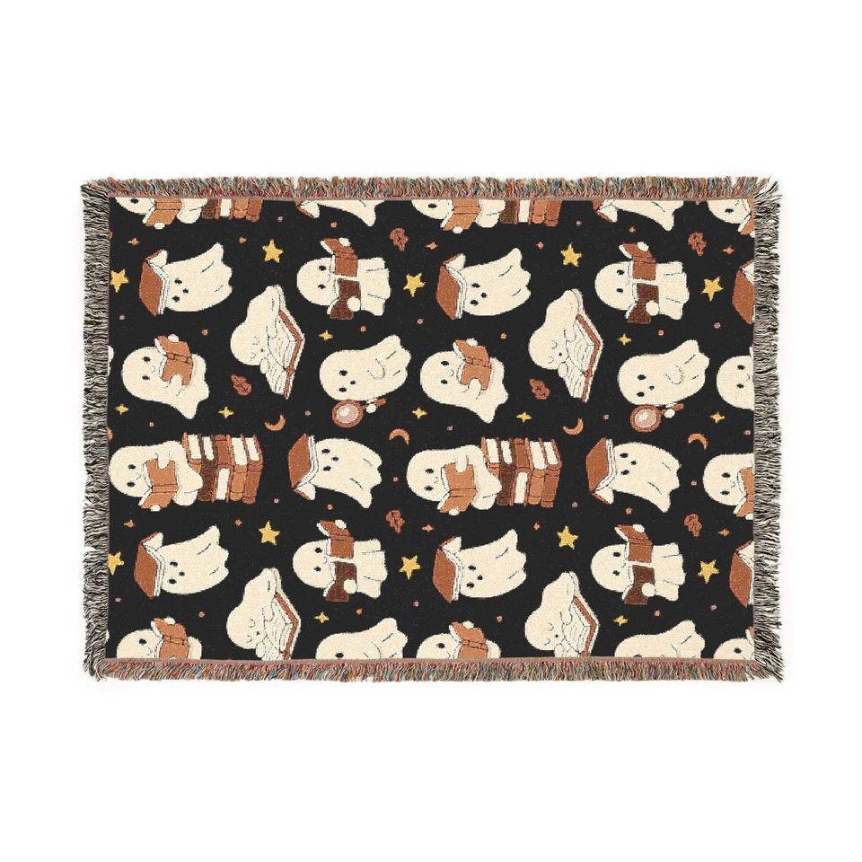Ghostie Readers Woven  Blanket: Book Lover Throw