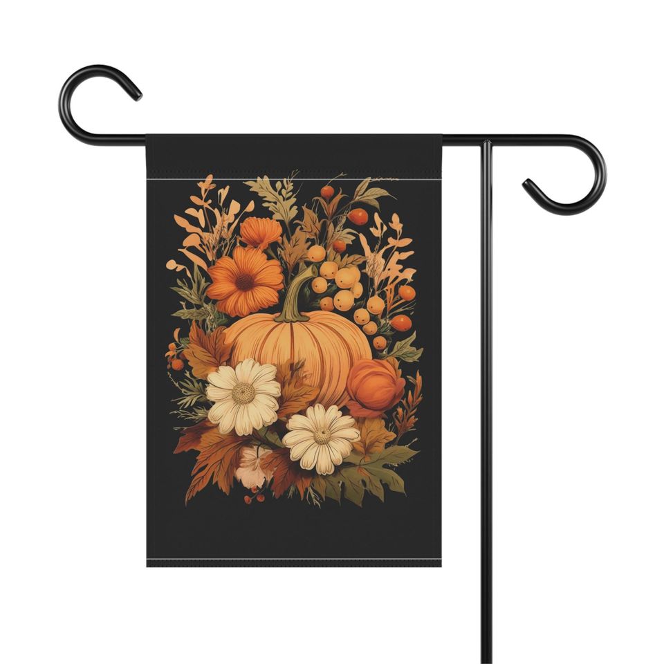 Fall Garden Flag: Pumpkin & Florals - Housewarming Decor