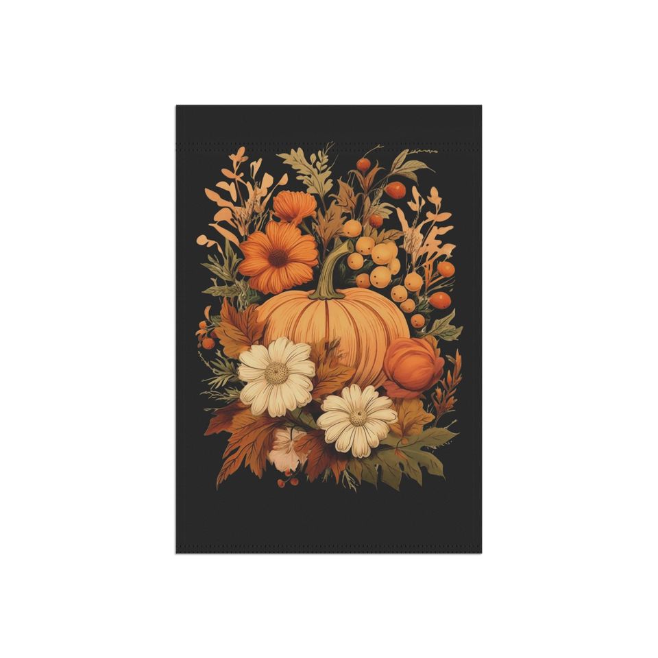 Fall Garden Flag: Pumpkin & Florals - Housewarming Decor