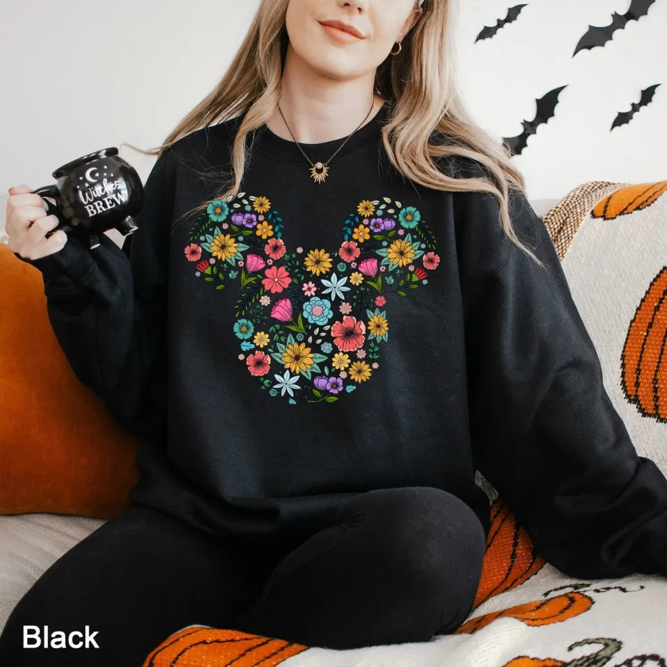 Disney Floral Mickey Head Sweatshirt