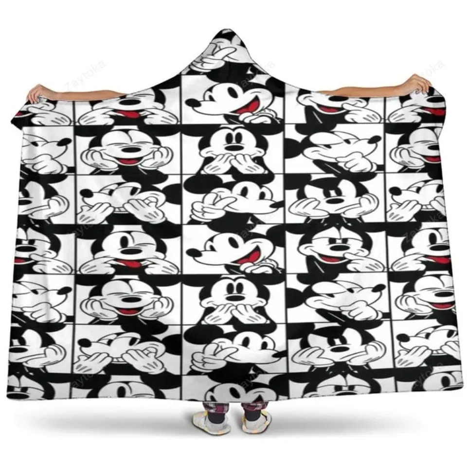 Mickey Black Printing Hooded Blanket
