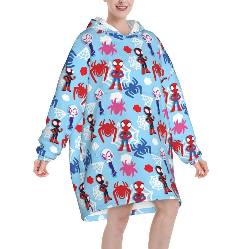 Spider Man Spider-Man Wearable Blanket Hoodie for Women Men Oversized Sweatshirt Blanket with Pocket