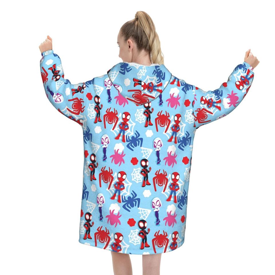 Spider Man Spider-Man Wearable Blanket Hoodie for Women Men Oversized Sweatshirt Blanket with Pocket