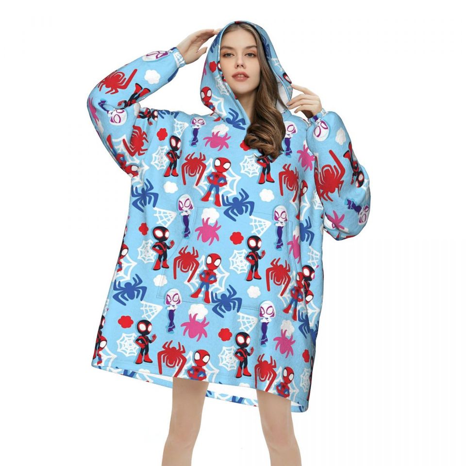 Spider Man Spider-Man Wearable Blanket Hoodie for Women Men Oversized Sweatshirt Blanket with Pocket