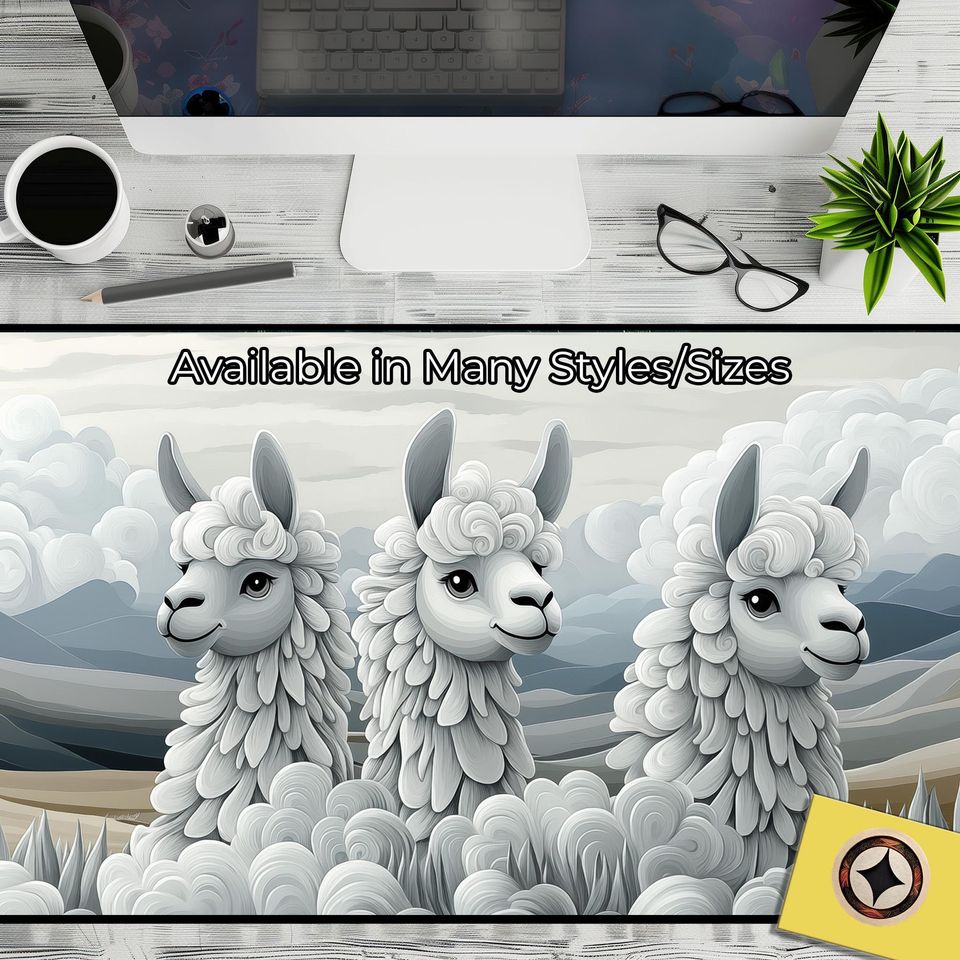 Kawaii Cloud Llamas Oversized Mouse Pad