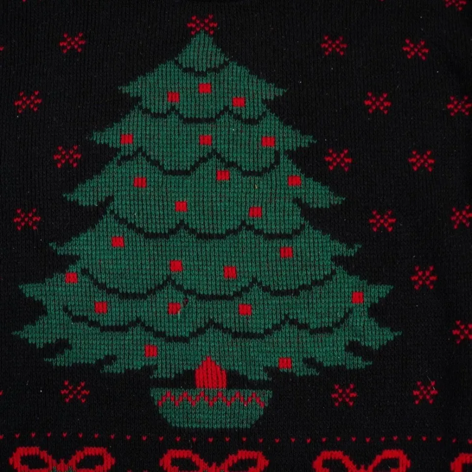 VTG Adele Sweater Womens Large? 42" Black Green Red Ugly Christmas Tree July Bow