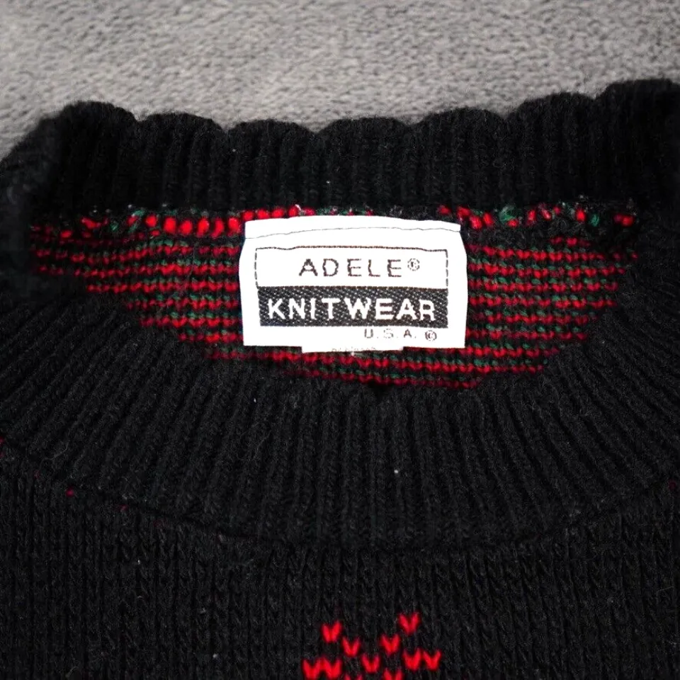 VTG Adele Sweater Womens Large? 42" Black Green Red Ugly Christmas Tree July Bow