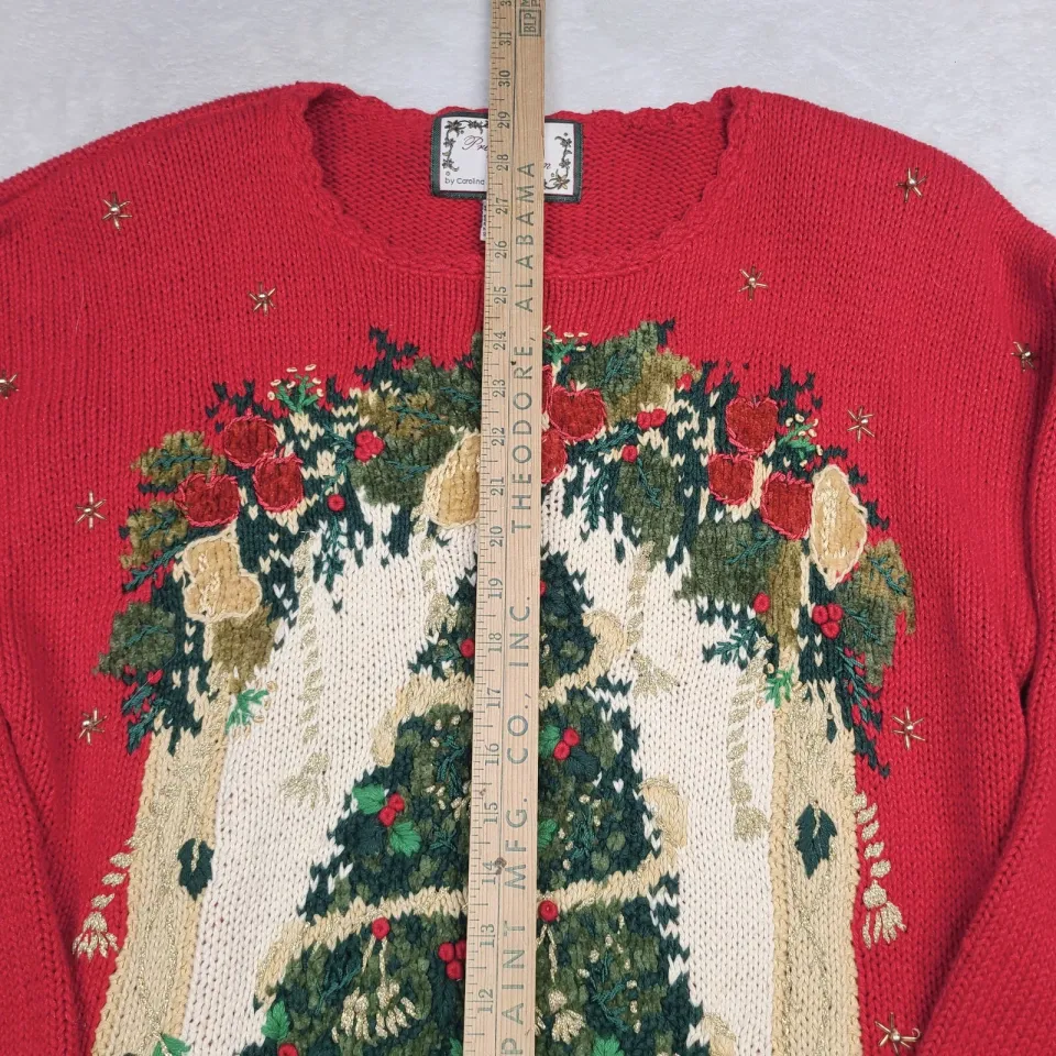 VTG Private Collection Ugly Christmas Tree Sweater M Oversized Embellished