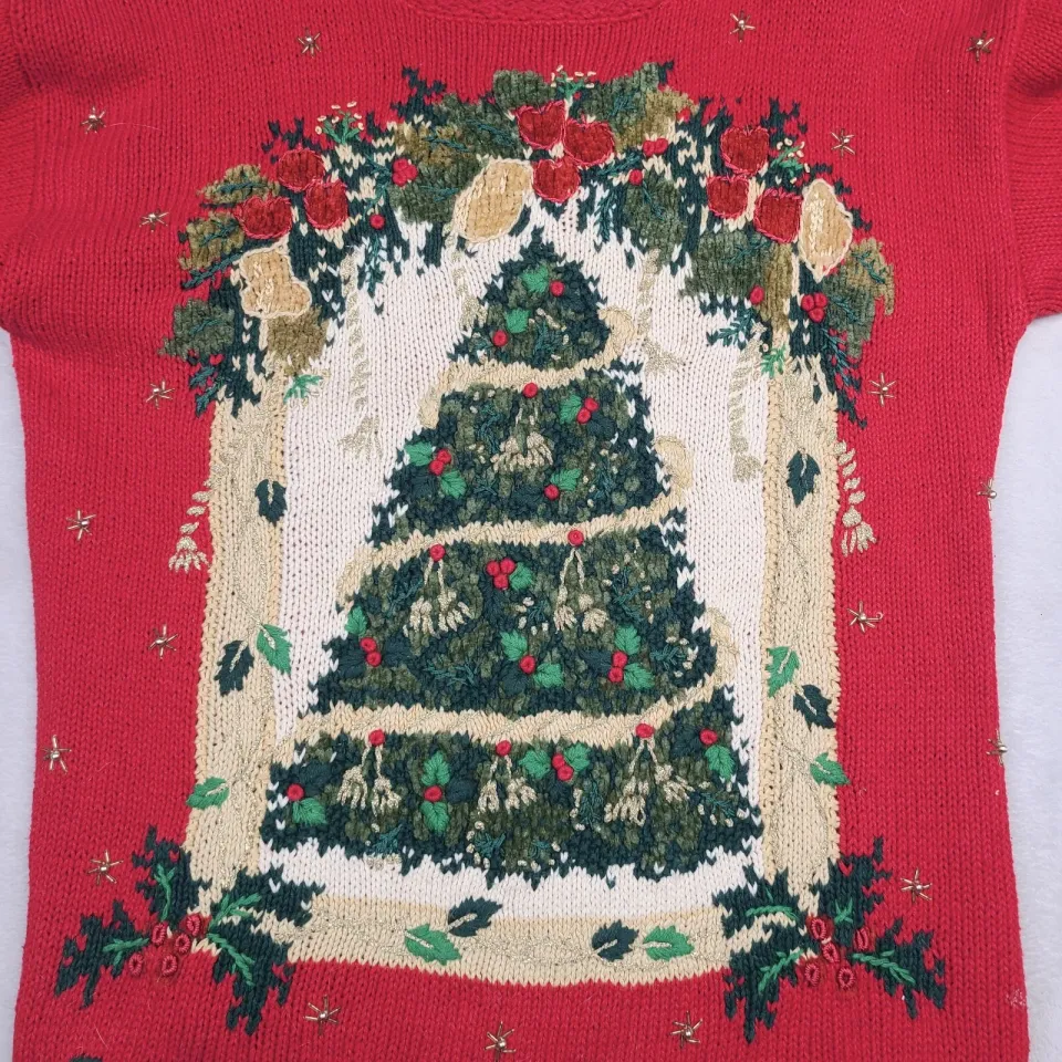 VTG Private Collection Ugly Christmas Tree Sweater M Oversized Embellished
