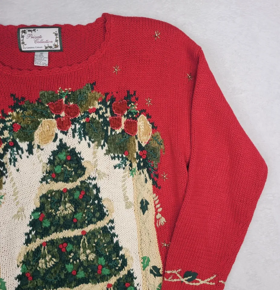 VTG Private Collection Ugly Christmas Tree Sweater M Oversized Embellished
