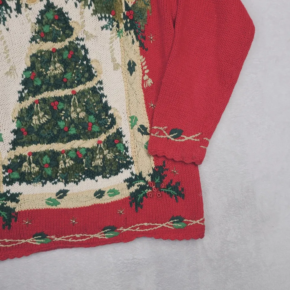 VTG Private Collection Ugly Christmas Tree Sweater M Oversized Embellished
