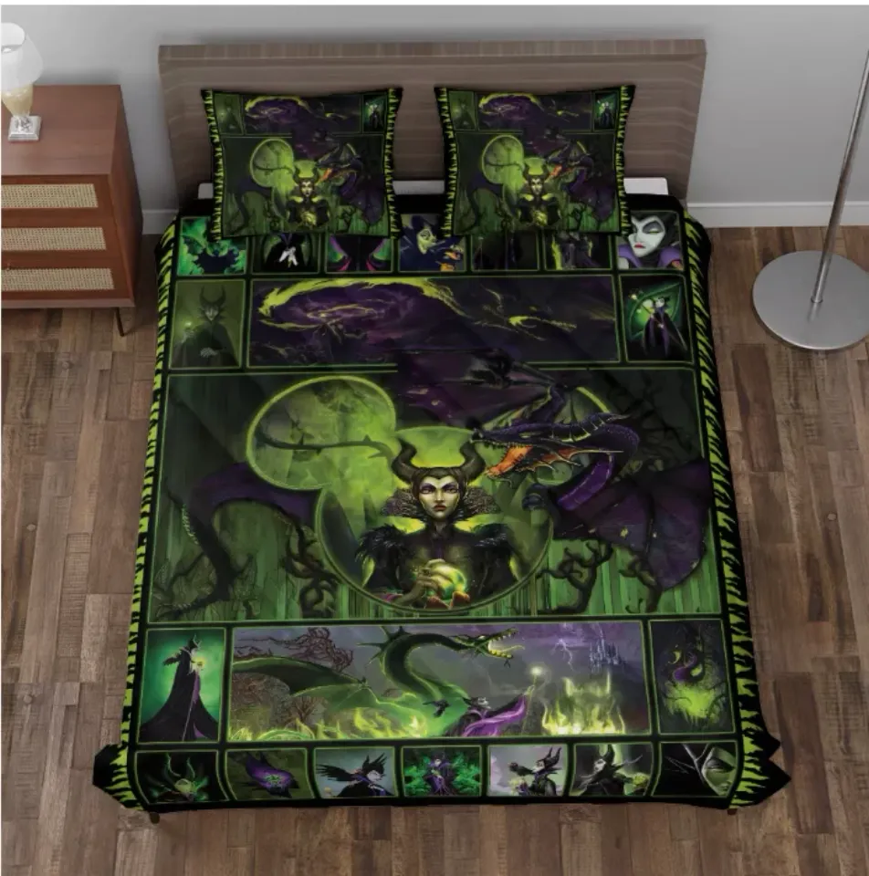 Maleficent Sleeping Beauty Witch Mickey Head Villians 3D Quilt Bedding Set