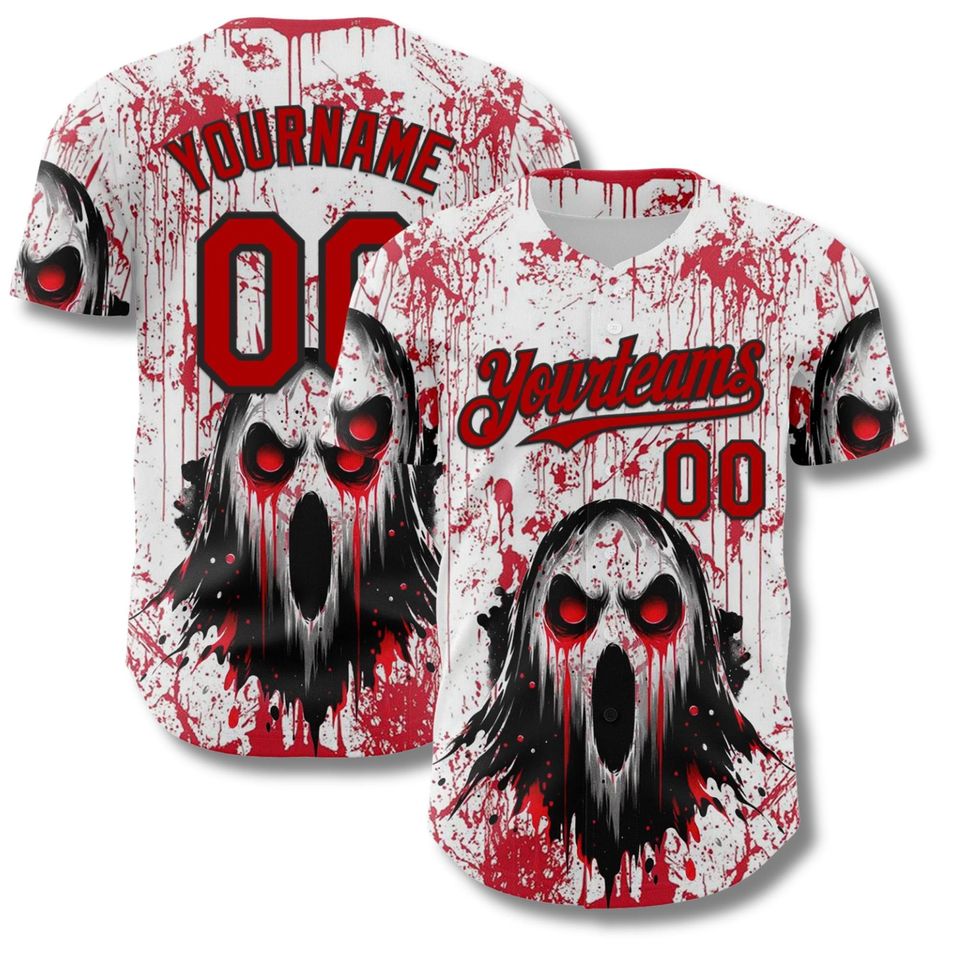 Bloody Ghost Face Halloween Baseball Jersey, Custom Horror Costume Shirt