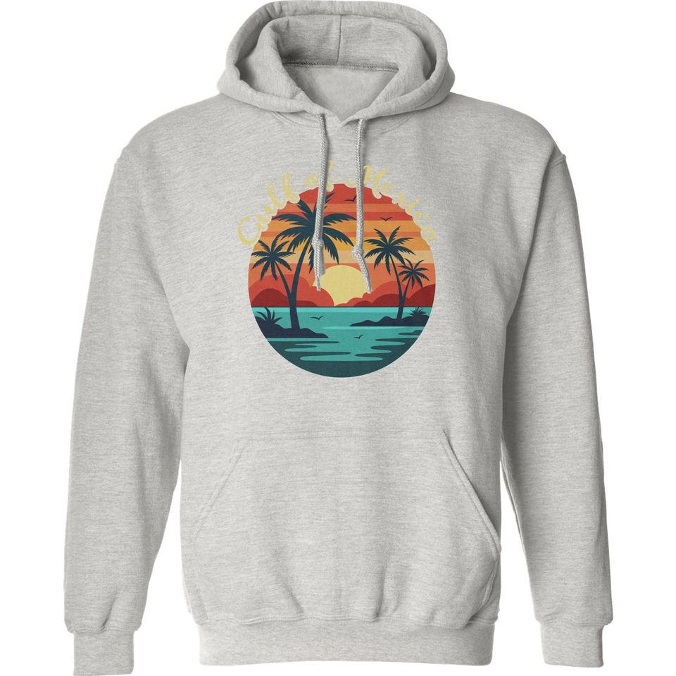 Gulf Of Mexico Retro Sunset Tee - Vintage Beach Unisex Hooded Sweatshirt