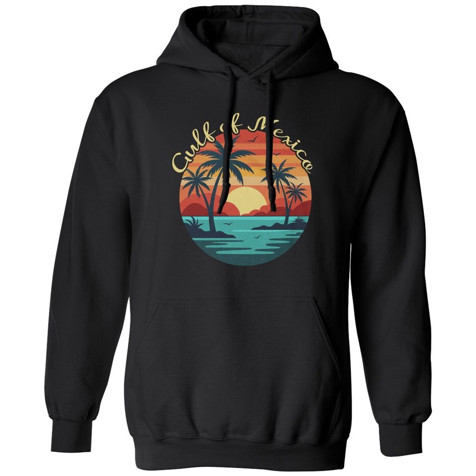 Gulf Of Mexico Retro Sunset Tee - Vintage Beach Unisex Hooded Sweatshirt