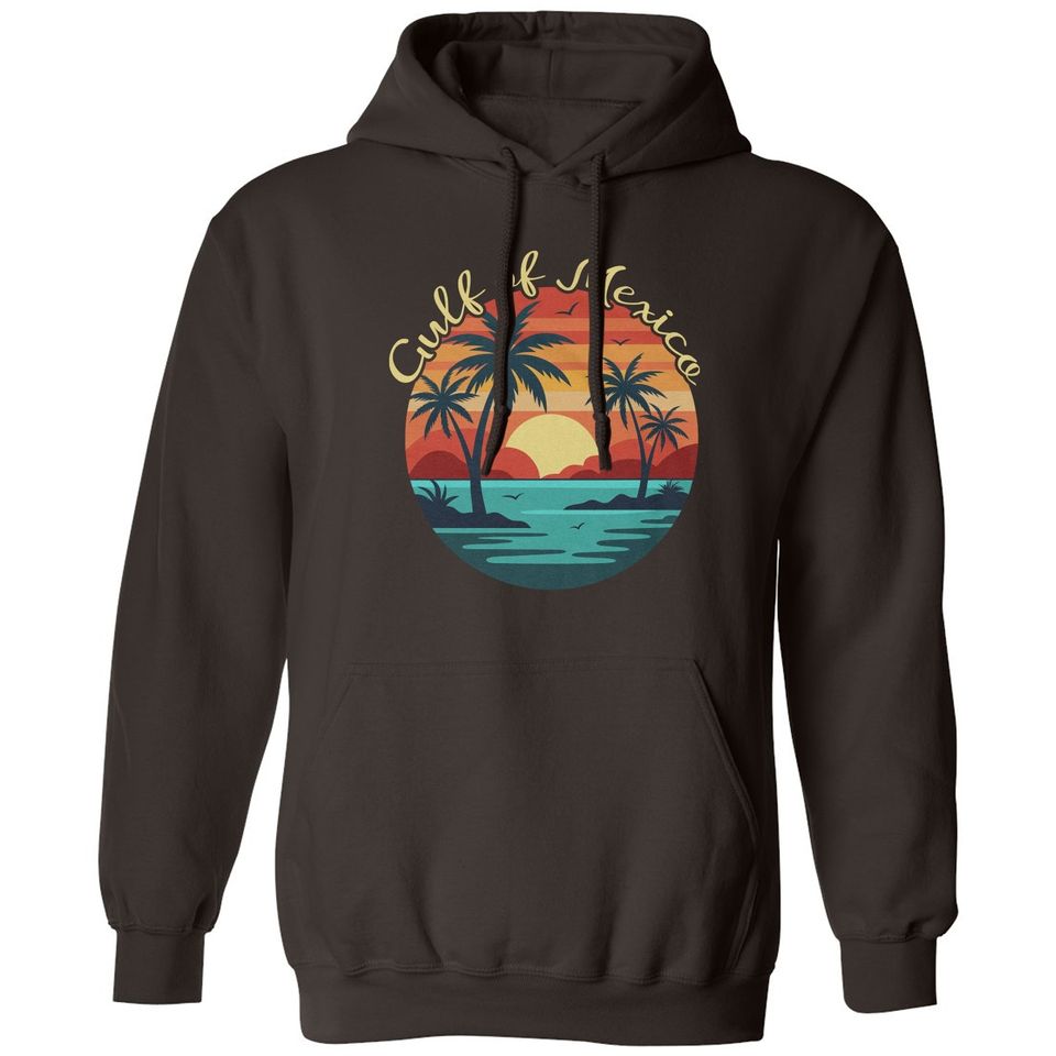 Gulf Of Mexico Retro Sunset Tee - Vintage Beach Unisex Hooded Sweatshirt