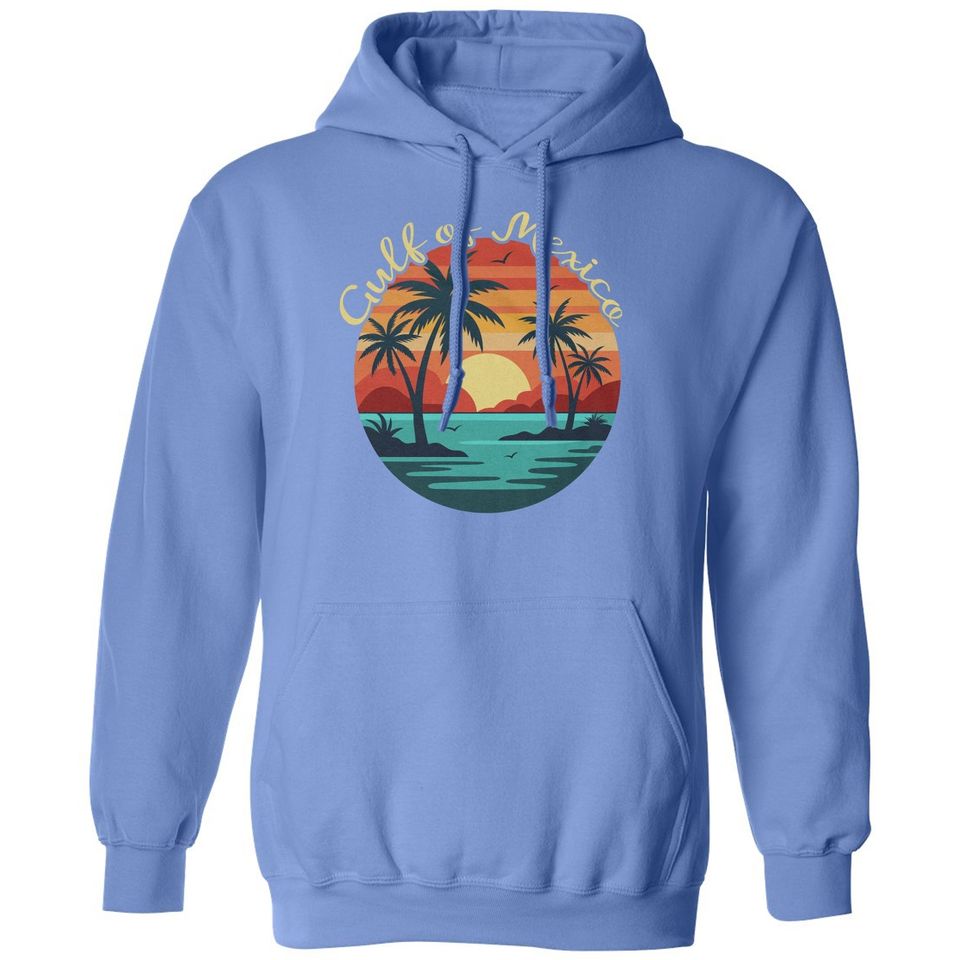 Gulf Of Mexico Retro Sunset Tee - Vintage Beach Unisex Hooded Sweatshirt